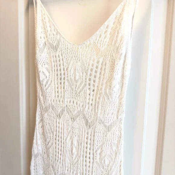 Crochet Boho Layering Dress Swim Cover Up White Size S Festival Summer Beach Top - Picture 2 of 6